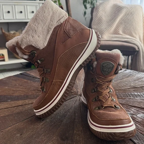 Pajar Canada Giselle Waterproof Leather Snow Boots Fur Lined Brown - Picture 9 of 11